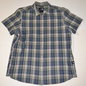 The North Face Plaid Gray & Black Short Sleeve Button Up Mens Shirt XL